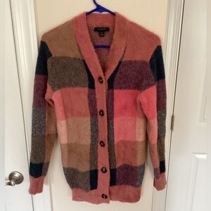 Ann Taylor Plaid Boyfriend Cardigan, petite XXS